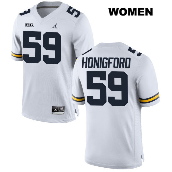 Women's NCAA Michigan Wolverines Joel Honigford #59 White Jordan Brand Authentic Stitched Football College Jersey HI25C26HM